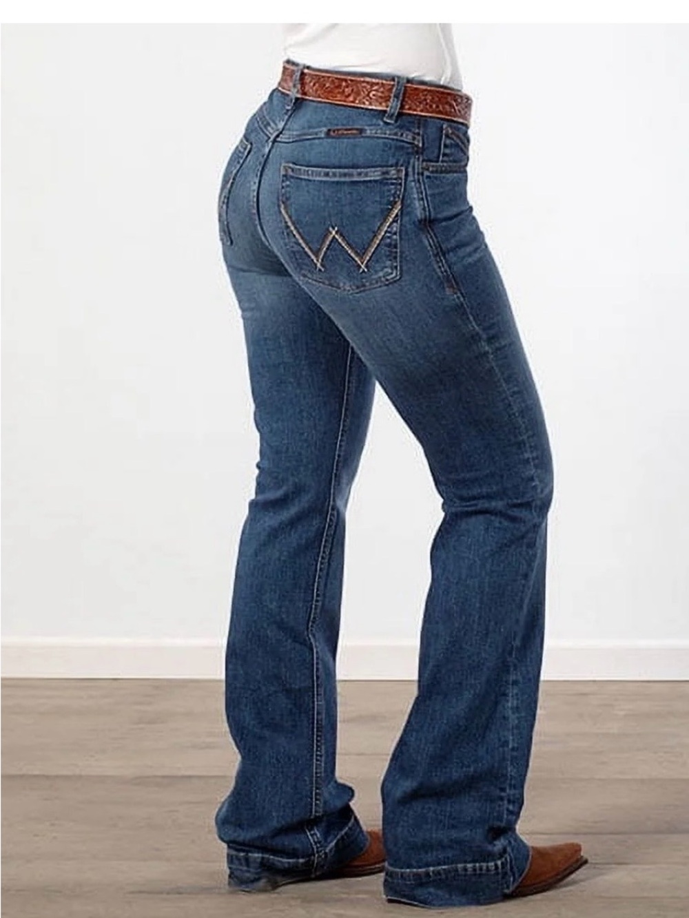 Wrangler Women's Dark Blue Bootcut Jeans with Signature Pocket Stitch